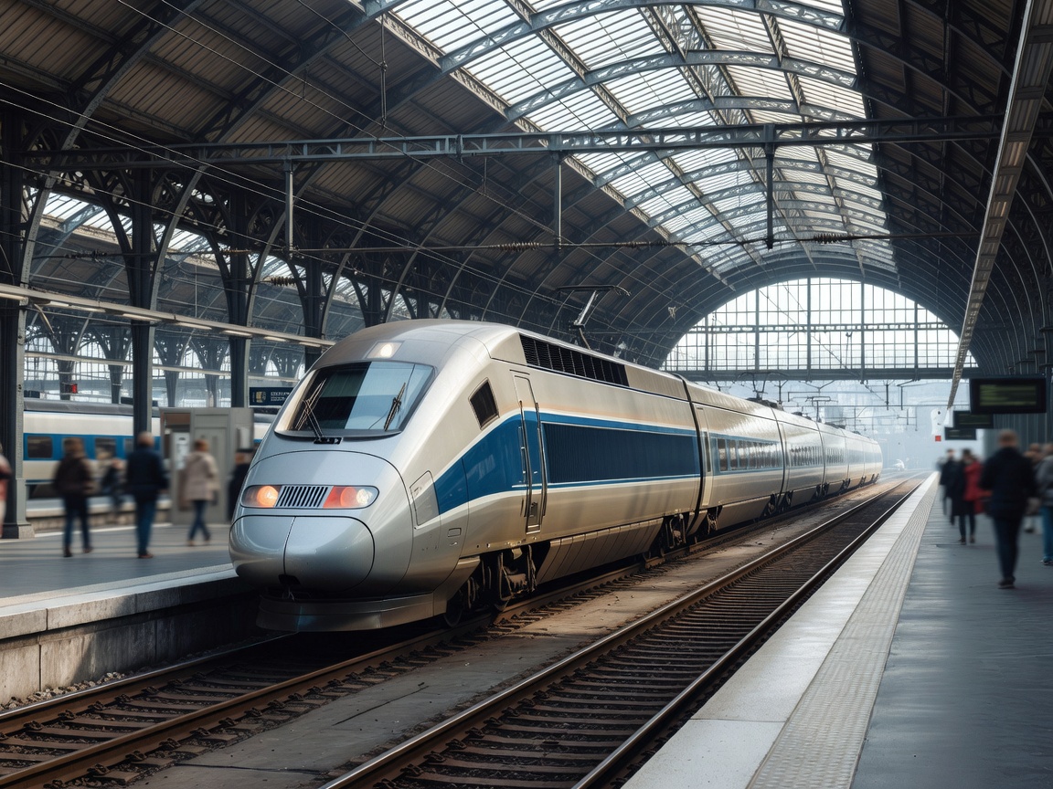French high speed TGV train station and scenic Parisian transport hub