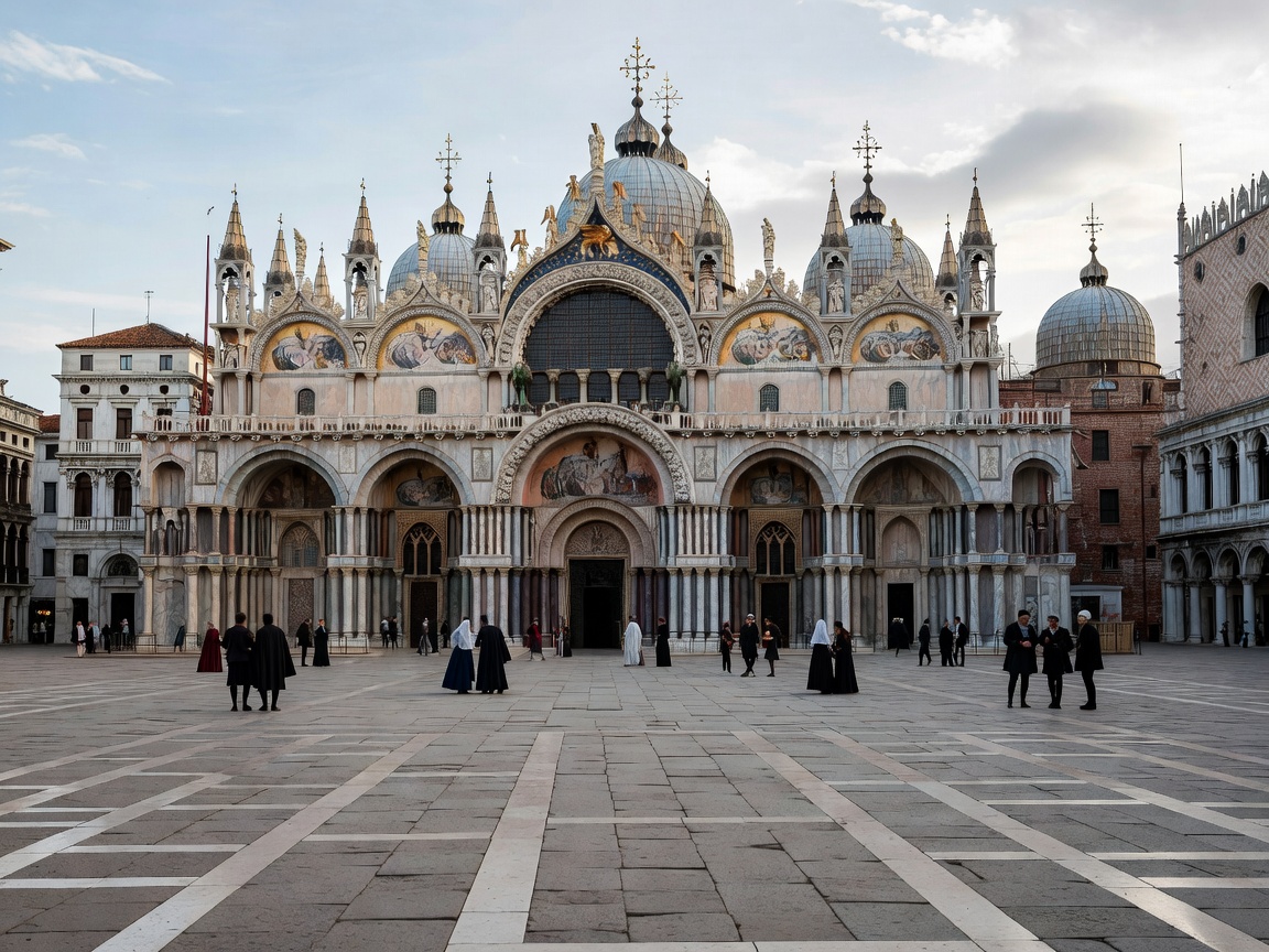 Saint Mark's Basilica in Venice Italy surrounded by historical stone plaza