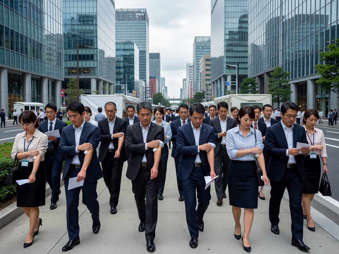 Tokyo urban landscape representing corporate health governance under the Metabo law